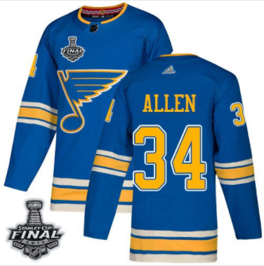 Blues #34 Jake Allen Blau Alternate 2019 Stanley Cup Final Stitched